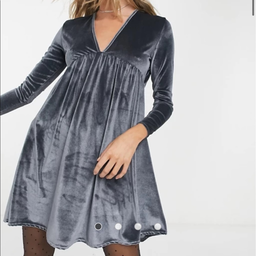 Asos Rokoko Relaxed Smock Dress in Grey Velvet